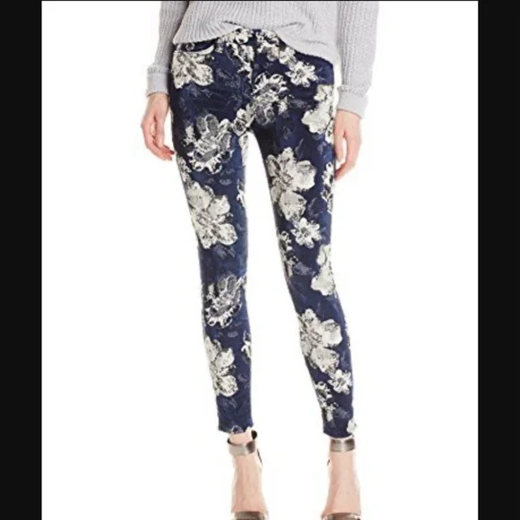 Jean Indigo Floral Anthropologie 7 For All Mankind - Picture 2 of 3